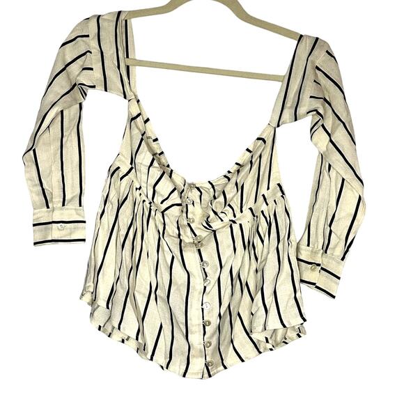 **NWT** Lost Ink – Striped Bardot Top – Ivory/Black Stripe – XS - Picture 6 of 7